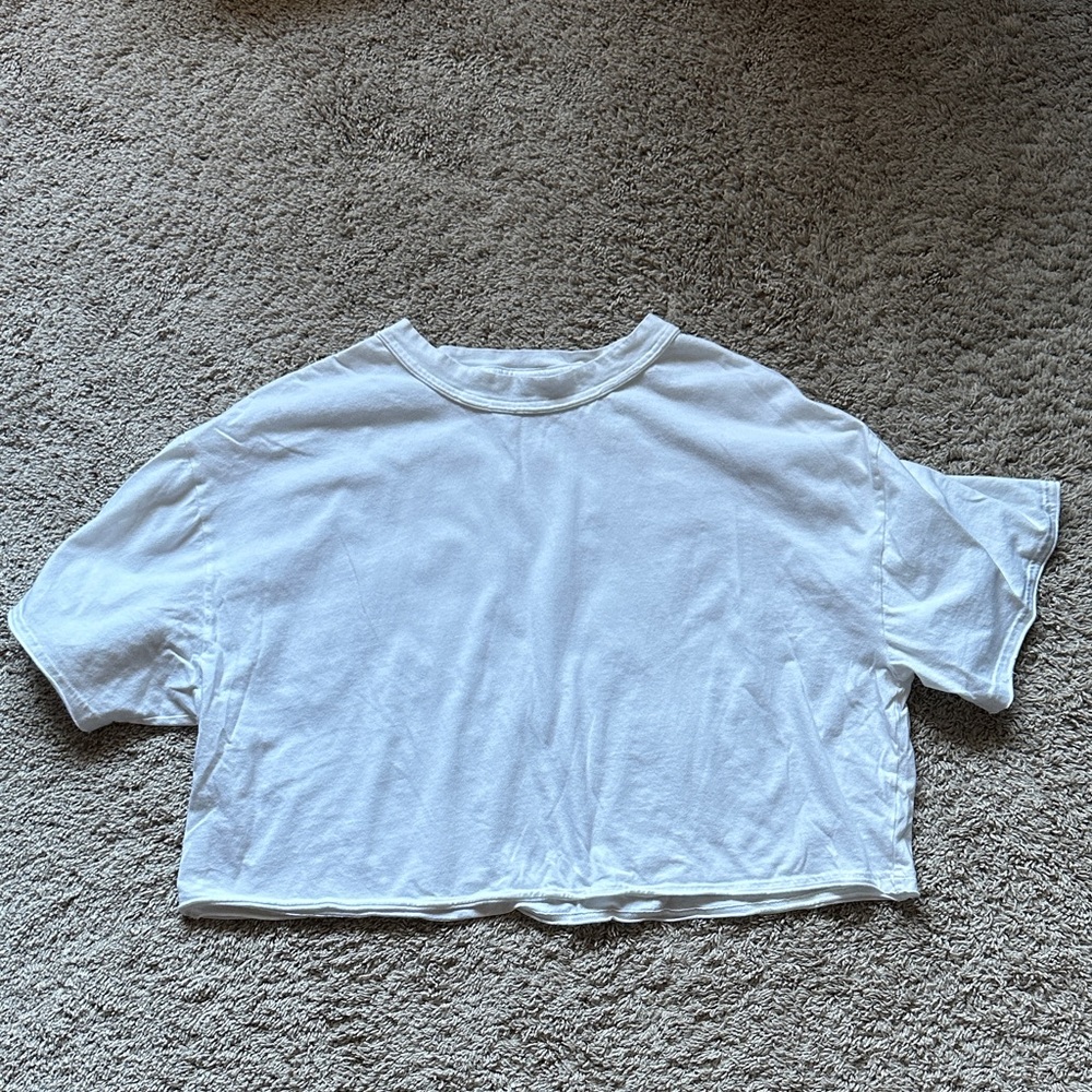 TNA Aritzia SoftFeels Oversized Cropped White Crewneck Tee